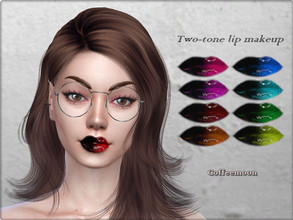 Sims 4 — Two-tone glossy lip makeup by coffeemoon — 9 color options: red, blue, green, yellow, brown, turquoise,