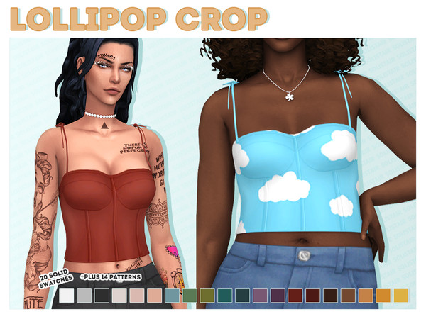 Sims 4 — Lollipop Crop Top (solids & patterns) by Solistair — Maxis Match tank top for summer or party outfits. Comes