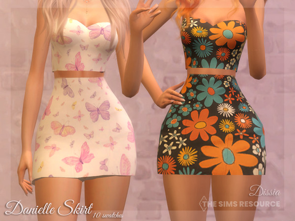 Sims 4 — Danielle Skirt by Dissia — Danielle short fitted skirt, high waist Available in 10 swatches (different patterns