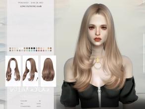 Sims 4 — WINGS-TO0626 Long flowing hair by wingssims — Colors:36 All lods Compatible hats Hope you like it! 