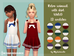 Sims 4 — Retro swimsuit with skirt (child) by MysteriousOo — Retro swimsuit with skirt for kids in 12 colors 12 Swatches;