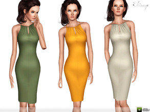 Sims 3 — Sleeveless Midi Dress by ekinege — sleeveless midi dress featuring a drawstring keyhole neckline.