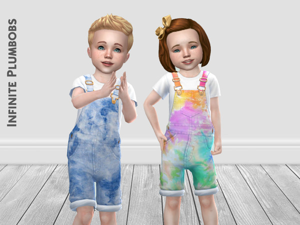 Sims 4 — IP Toddler Tie Die Dungarees by InfinitePlumbobs — Toddler Tie Die Dungarees -12 Swatches - Suitable for Male