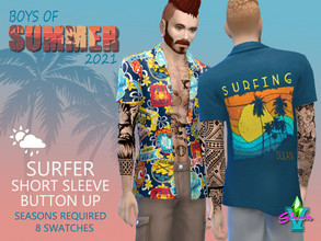 Sims 4 — SimmieV BoS Surfer Short Sleeve Button Up by SimmieV — Shaka brah! These casual button ups sport some serious