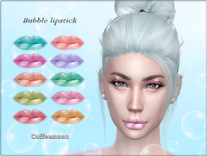 Sims 4 — Bubble glossy lipstick by coffeemoon — 16 candy colors: blue, pink, yellow, green, violet, turquoise, red,