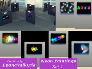 Sims 4 — Neon Paintings Set 1 by EponaValkyrie — A collection of 6 swatches with a fun and funky neon theme