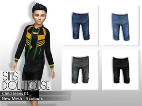 Sims 4 — Sims Dollhouse - Child Jeans 01 by SimsDollhouse — Drop crotch, rolled up jeans for kids - New mesh - 4 colours