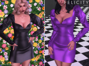 Sims 4 — FELICITY | dress by Plumbobs_n_Fries — Leather Short Dress with Long Puffed Sleeves New Mesh HQ Texture Female |