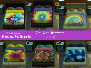 Sims 4 — Tie-Dye Double Bedding Set 2 by EponaValkyrie — A collection of 6 tie-dye bedding swatches.
