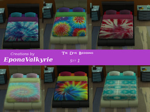 Sims 4 — Tie-Dye Double Bedding Set 1 by EponaValkyrie — A collection of 6 tie-dye bedding swatches.
