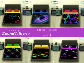 Sims 4 — Neon Double Bedding Set 1 by EponaValkyrie — A collection of 6 bright, neon bedding swatches. Matching painting