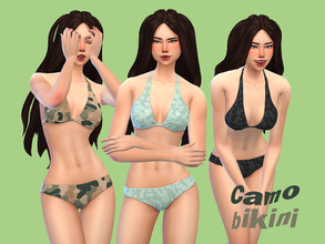 Sims 4 — Army Camo Print Bikini Top by simmingwithboba — BGC (Base Game Compatible) 6 Swatches Found under Bikini and
