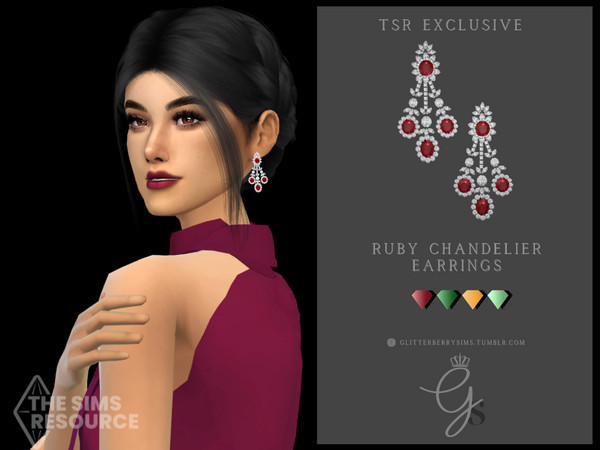 Sims 4 — Ruby Chandelier Earrings by Glitterberryfly — A classic pair of Chandelier earrings. The earrings come in four