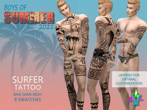 Sims 4 — BoS Surfer Tattoo by SimmieV — Which way is the beach? Just follow the hottie with this surfer tattoo. They are