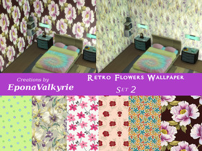 Sims 4 — Retro Flower Wallpaper Set 2 by EponaValkyrie — A collection of 6 retro flower design wallpaper swatches.