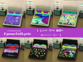 Sims 4 — I Love The 80's Double Bedding Set 1 by EponaValkyrie — A collection of 6 bedding swatches from the '80s.
