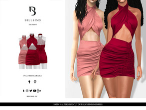 Sims 3 — Satin Halterneck Cut Out Ruched Mini Dress by Bill_Sims — This mini dress features satin material with a