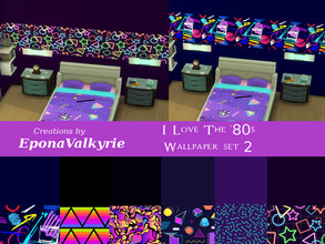 Sims 4 — I Love The '80s Wallpaper Set 2 by EponaValkyrie — A collection of 6 bright, '80s wallpaper swatches.
