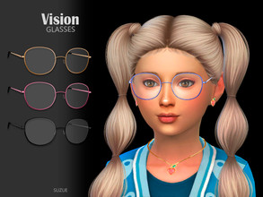 Sims 4 — Vision Glasses Child by Suzue — -New Mesh (Suzue) -10 Swatches -For Female and Male (Child) -HQ Compatible