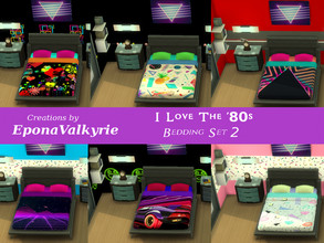 Sims 4 — I Love The 80's Double Bedding Set 2 by EponaValkyrie — A collection of 6 '80s bedding swatches.