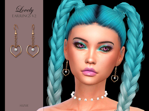 Sims 4 — Lovely Earrings v2 by Suzue — -New Mesh (Suzue) -6 Swatches -For Female (Teen to Elder) -HQ Compatible