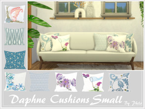 Sims 4 — Daphne Cushions Small [Mesh required] by philo — Lovely embroidered and print cushions in a light color palette.