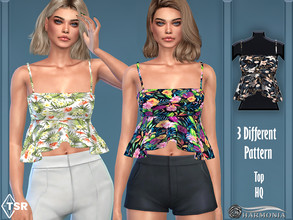 Sims 4 — Strappy Peplum Frill Hem Top by Harmonia — New mesh / All Lods HQ 3 Different Pattern Please do not use my