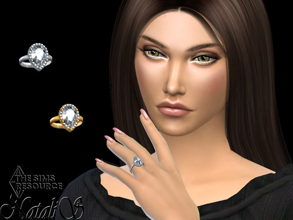 Sims 4 — Pear cut halo engagement ring by Natalis — Pear cut halo engagement ring for the left hand. 3 color options.