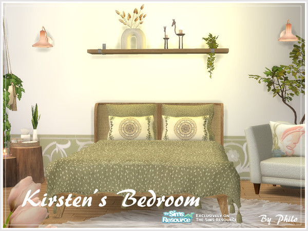 Sims 4 — Kirsten's Bedroom by philo — A lovely fresh and rustic bedroom in countryside/Boho style. Room size is 5X8. This