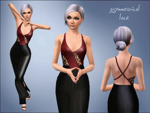 Sims 3 — Asymmetrical Lace  by Kara_Croft — An elegant lace dress for your sims! 3 recolourable channels (skirt section,