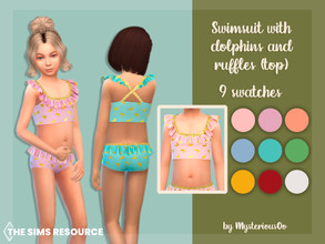 Sims 4 — Swimsuit with dolphins and ruffles Top by MysteriousOo — Swimsuit with dolphins and ruffles for kids in 9 colors