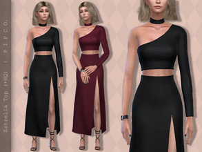 Sims 4 — Estrella Top. by Pipco — A trendy asymmetrical top in 15 colors. Base Game Compatible New Mesh All Lods HQ