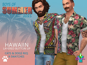 Sims 4 — BoS Hawaiian Layered Button up by SimmieV — A classic white v-neck tee paired with a button up shirt in an