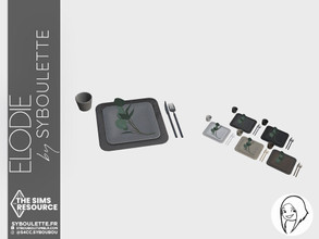 Sims 4 — Elodie - Table mat by Syboubou — This is a decorative table mat with square raw plates and an eucalyptus branch.