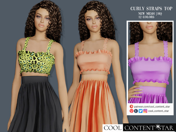 Sims 4 — Curly Straps Top (patreon) by sims2fanbg — .:Curly Straps Top:. Top in 16 different colors and new mesh. HQ
