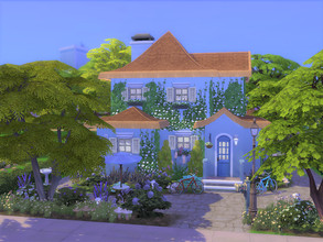 Sims 4 — Blue Cottage no CC by sgK452 — Cottage in the middle of flowers with its vegetable garden, its small hut next to