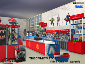 Sims 4 — The Comics Stop_1 by kardofe — Furniture set to decorate a comic shop, in three options, with or without the
