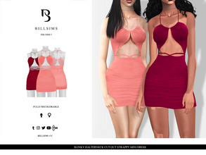 Sims 3 — Slinky Halterneck Cut Out Strappy Mini Dress by Bill_Sims — This mini dress features a slinky material with a