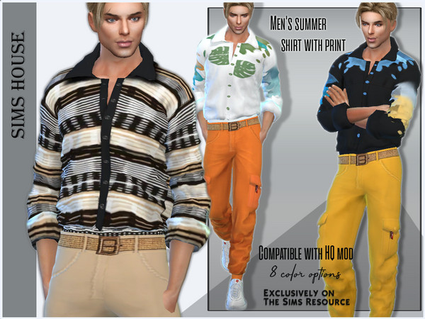 Sims 4 — Men's summer shirt with print by Sims_House — Men's summer shirt with print 8 options. Men's summer shirt with