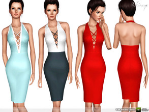 Sims 3 — Lace-Up Halter Dress by ekinege — Halter dress features lace up detail on the front. 4 recolorable parts.