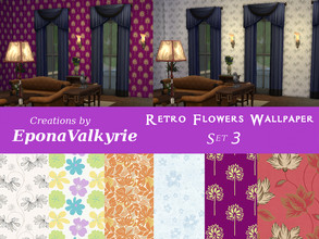 Sims 4 — Retro Flower Wallpaper Set 3 by EponaValkyrie — A collection of 6 retro flower wallpaper swatches. Other sets