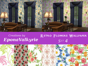 Sims 4 — Retro Flower Wallpaper Set 4 by EponaValkyrie — A collection of 6 retro flower wallpaper swatches. Other sets