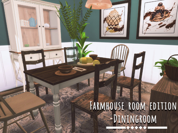 Sims 4 — Farmhouse diningroom by GenkaiHaretsu — My farmhouse room edition (modern farmhouse) - diningroom. Green and