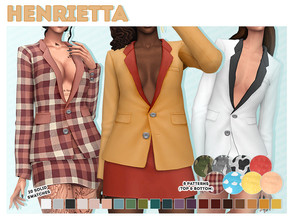 Sims 4 — Henrietta Blazer & Skirt Set by Solistair — Deep plunge style blazer with a matching short skirt for a