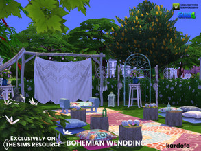 Sims 4 — Bohemian Wedding by kardofe — Set of decorative objects to organise a beautiful bohemian wedding outdoors