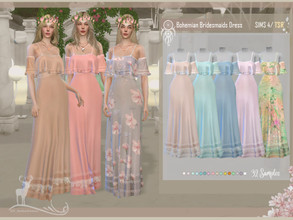 Sims 4 — Bohemian Bridesmaids Dress by DanSimsFantasy — Long dress for bridesmaids. You have 10 shades. Cloning Item: