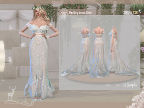 Sims 4 — Wedding dress Alheli by DanSimsFantasy — Wedding dress with long tail and sleeve off level the shoulders, the