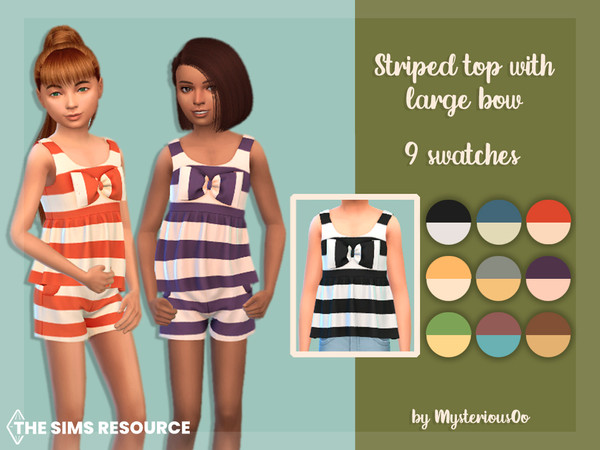 Sims 4 — Striped top with large bow by MysteriousOo — Striped top with large bow for kids in 9 colors 9 Swatches; Base