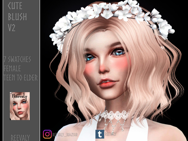 Sims 4 — Cute Blush V2 by Reevaly — 7 Swatches. Teen to Elder. Female. Works with all Skins and Overlays. Base Game