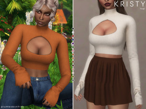 Sims 4 — KRISTY | top by Plumbobs_n_Fries — Long Sleeve Crop Knitted Top with Chest Cut-out. New Mesh HQ Texture Female |